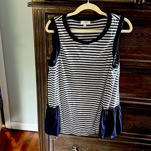 Striped tank with ruffle back.